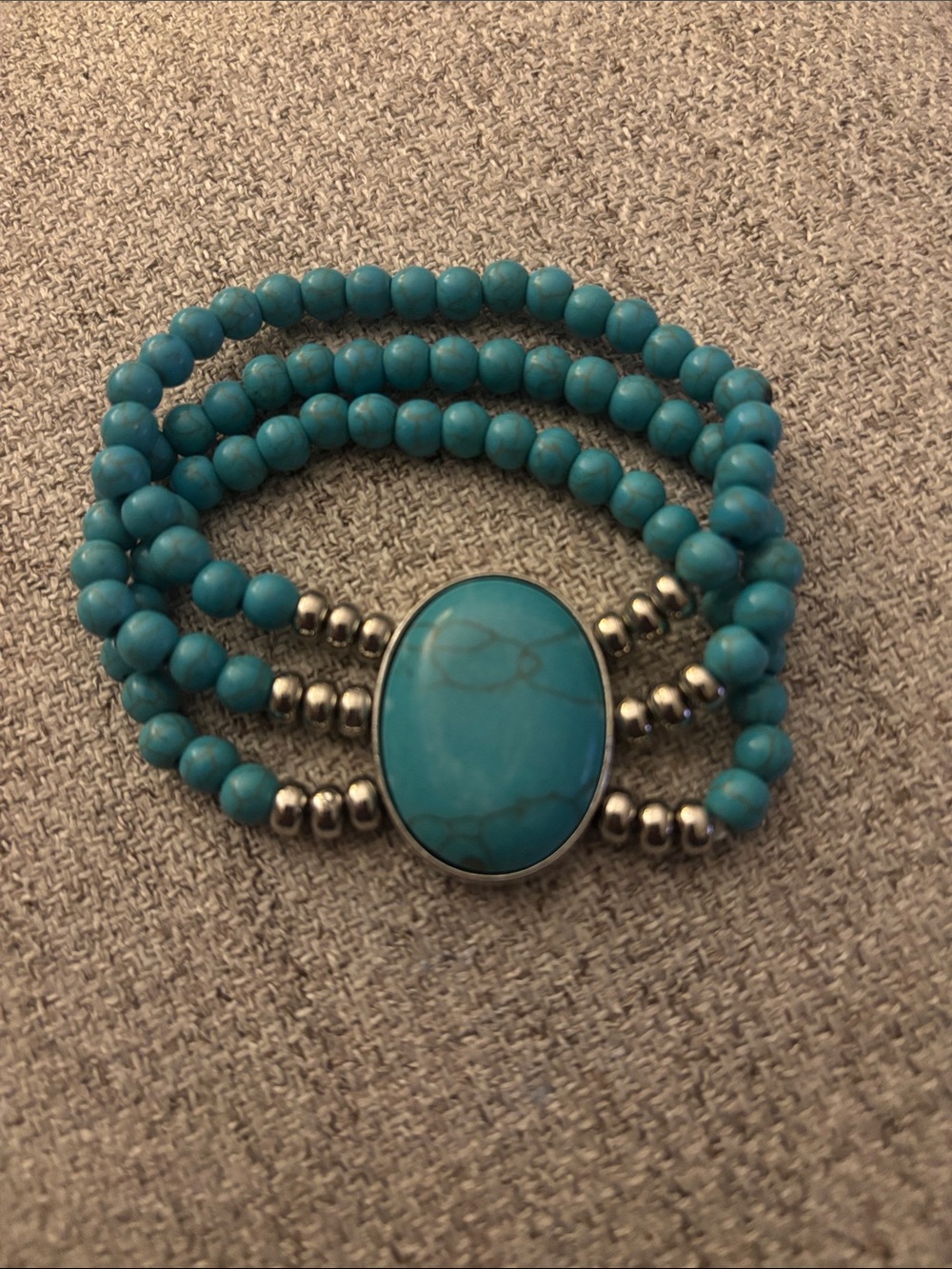 Turquoise Beaded Multi-Strand Bracelet with Oval Accent
